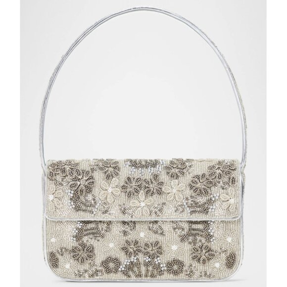 STAUD Tommy Beaded Flap Shoulder Bag (NWOT) - Silver Garden Party - Picture 1 of 13
